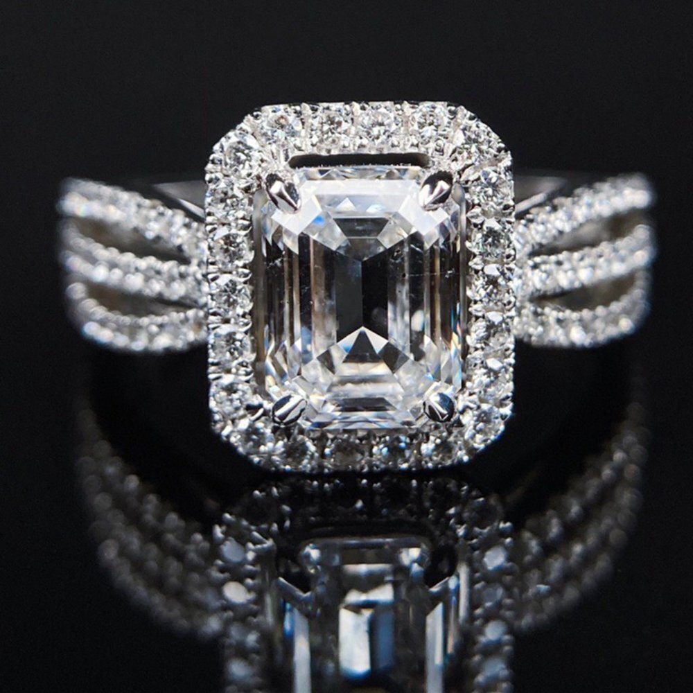 😍Radiant Cut CZ Three Layer Stackable Silver Plated Dainty Wedding Ring, L145